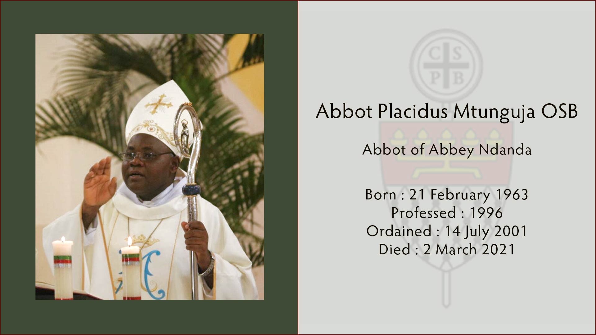 Abbot Placidus Mtunguja OSB